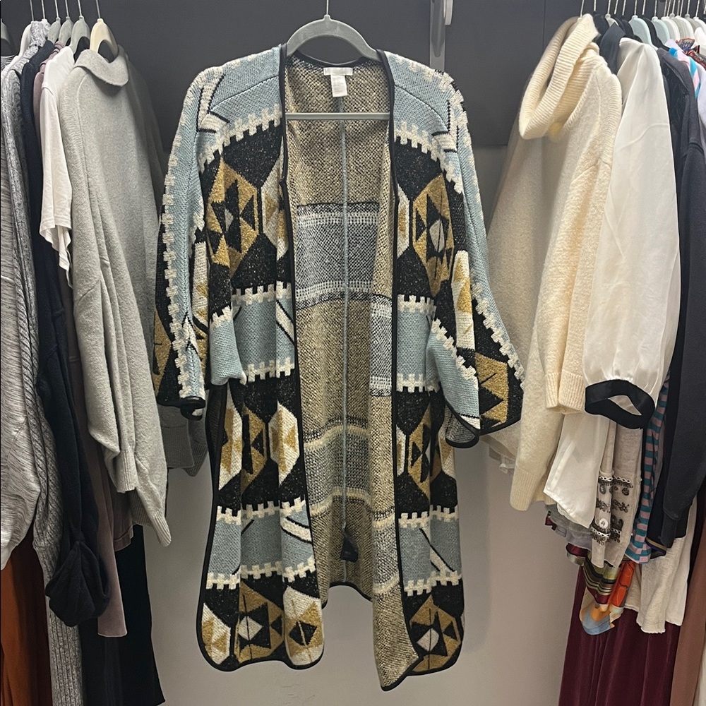 Geometric Patterned Open Front Cardigan